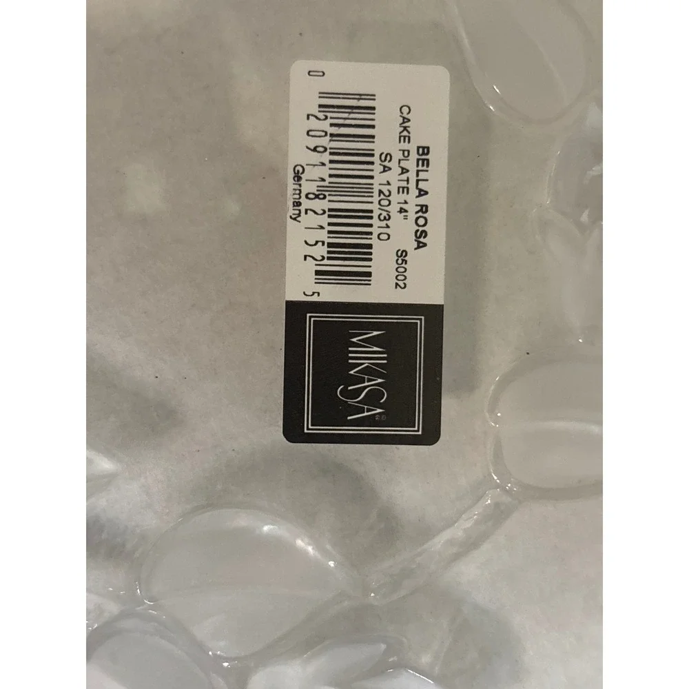 Mikasa Bella Rosa 14 inch Clear Glass Cake Plate Rose Embossed Pedestal Stand